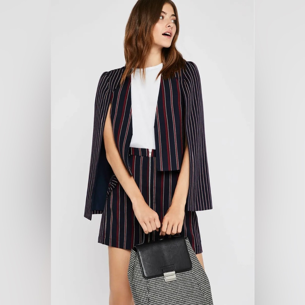 BCBGeneration Mixed-Stripe Cape Jacket & Skirt